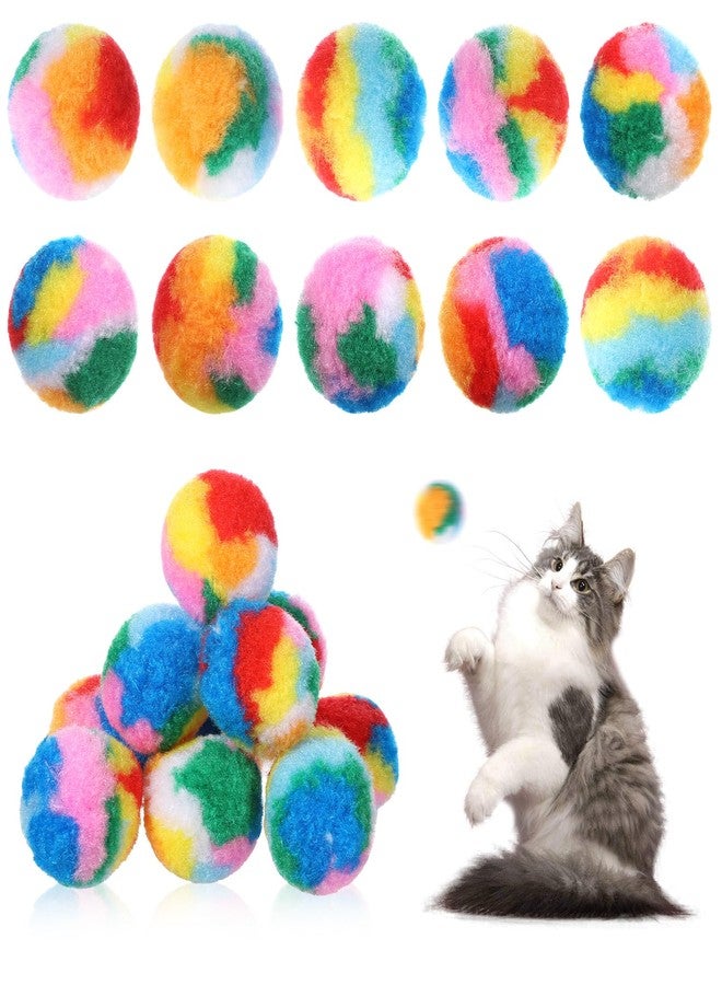 Eldraqth 20 Pcs Soft Plush Cat Ball, 1.2 in Colorful Cat Pom Pom Ball Toys Rainbow Cats Toy Balls Fuzzy Kitty Balls Kitten Puff Interactive Training for Cats Kitten Pet Playing Exercising - Image 1